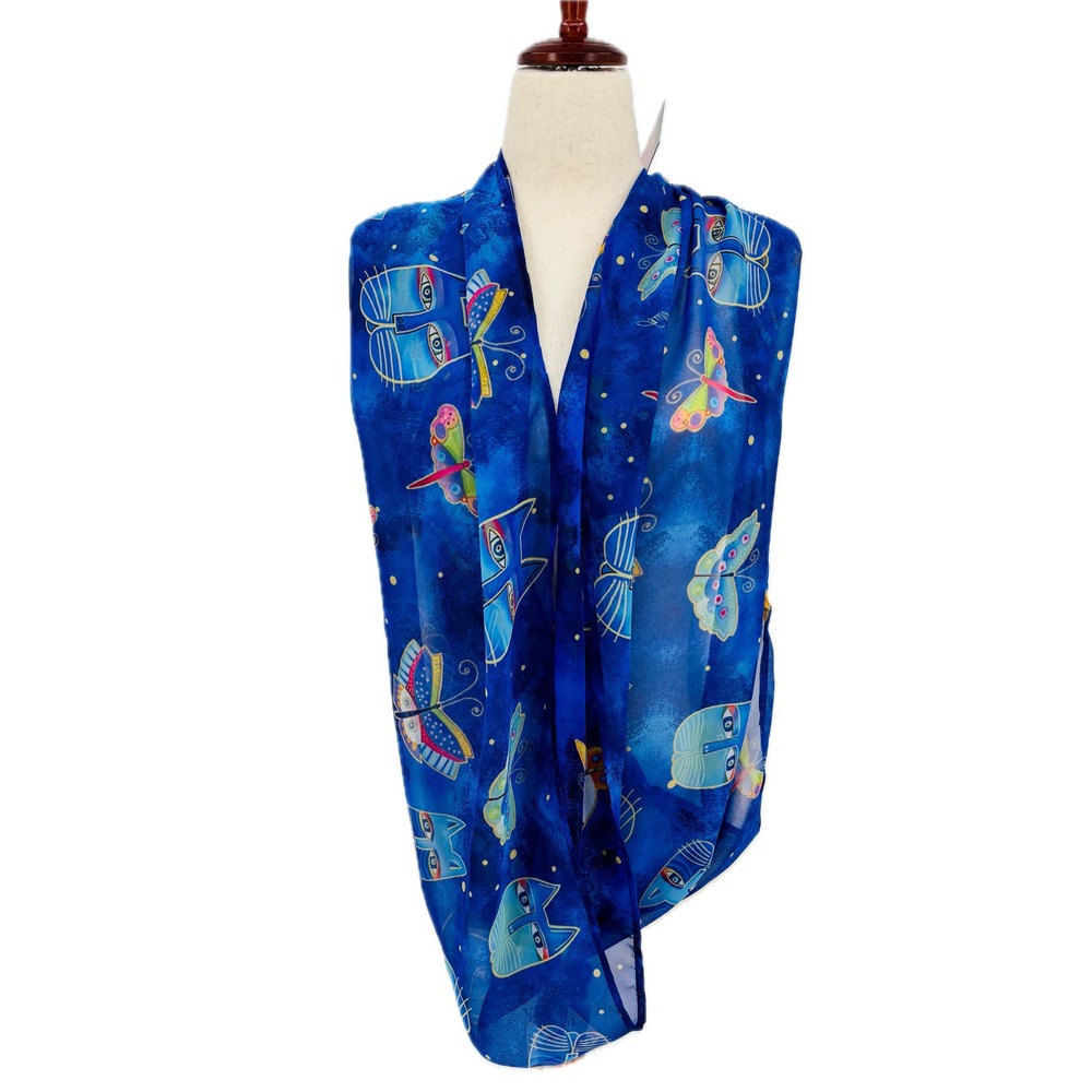 Laurel Burch Infinity Scarf Womens Blue Multi Cat Butterfly Rayon LBI200 NEW